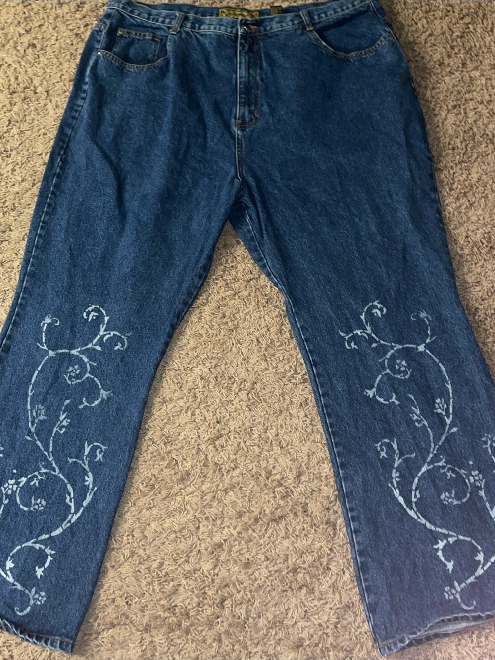 Ashley Stewart Dark Blue Bootcut Jeans with White Vine Detail